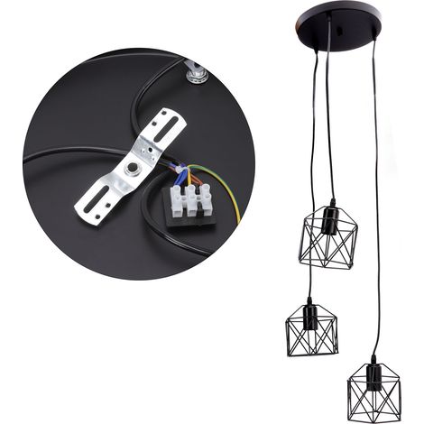 Lot E27 Trio Vintage Industriel, Lustre Métal Cage Style Ferme Américaine pour Cuisine Couloir Escalier (85-240V, Sans Ampoule) (1/5)