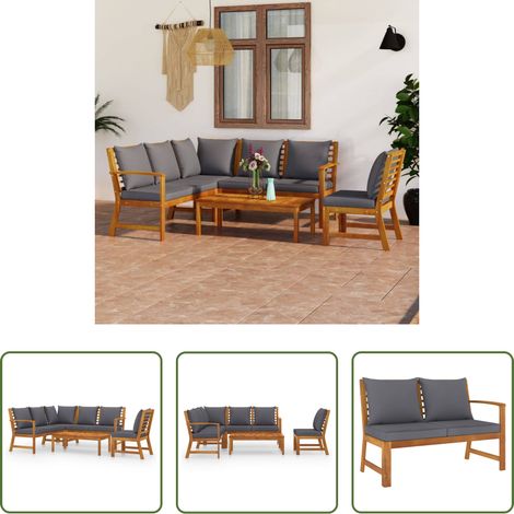 Gartenlounge -  5-tlg. Garten-Lounge-Set mit Auflagen Massivholz Akazie (1/5)
