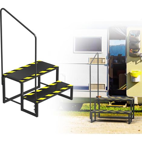 Marchepied pour caravane, 2 marches avec poignée, escabeau pour animaux de compagnie, camping-car, spa extérieur, pour caravane, véranda, piscine hors sol (1/5)