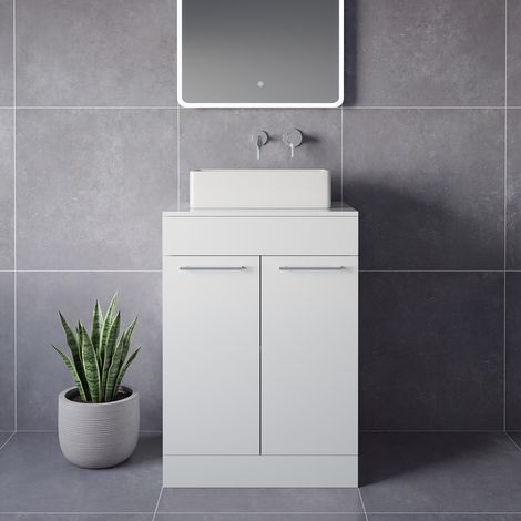 Napoli 460 Gloss White 600mm 2 Door Vanity Unit for Countertop Basins - 600mm - Chrome 160mm Handle