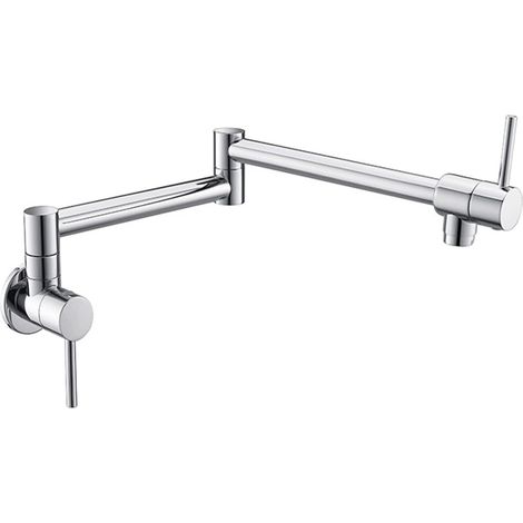 Robinet de cuisine remplisseur de pot Robinet de cuisine pliable robinet d'évier simple trou monotrou rotatif bec pliant en laiton robinet de remplissage de Pot mural ( Color : Chrome E , Size : Q ) (1/5)