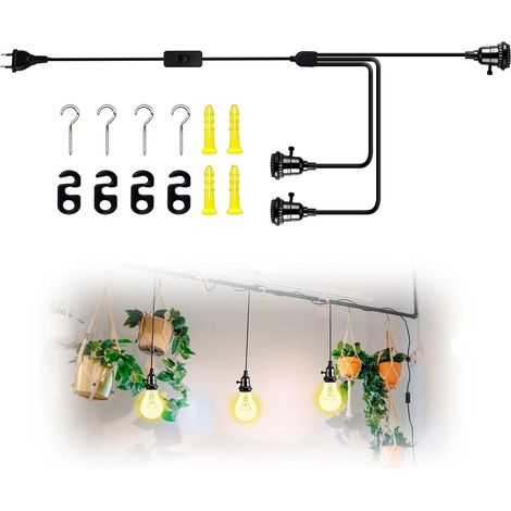 Lustre Suspendu avec Prise, Lampe Suspendue avec Prise et Interrupteur 3 Culots E27 avec Câble, Câble de Lampe Vintage Lustre Suspendu 6,3M, DIY Lumière Suspendue à Tête Unique Câbles Cordage (1/5)