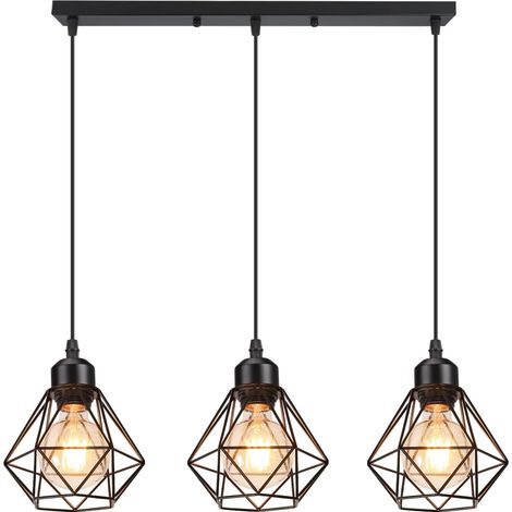 3 Lampes Lustre Suspension Industrielle Luminaire Suspension E27 Vintage Métal Forme Diamant Lampes de Plafond Abat-Jour Ø160mm Plafonnier pour Séjour Chambre Cuicine (1/5)
