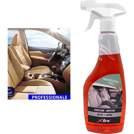 Trade Shop Traesio - Spray Detergente Smacchiatore Pelli Smacchia Ravviva E Profumatore Auto Da 500ml -