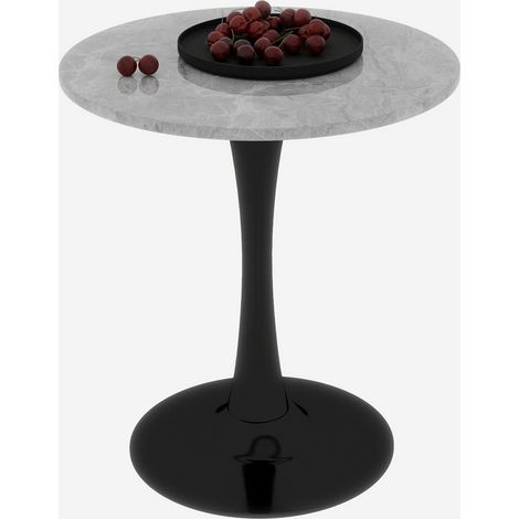 Table basse ronde en marbre artificiel noir et gris, style moderne minimaliste pour salon et salle à manger, 2 à 4 personnes, coin détente, CHICFURN (1/5)