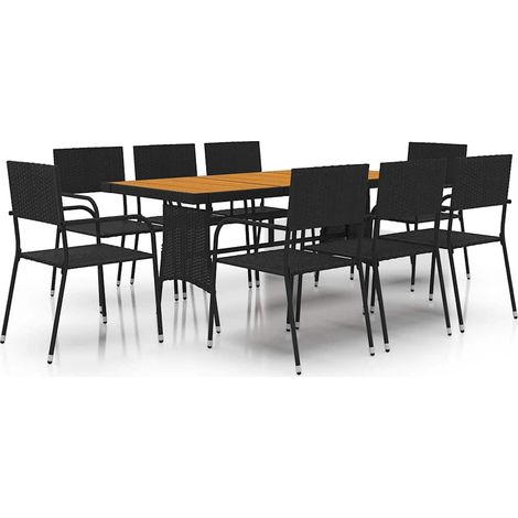 Maison Exclusive - 9-tlg. Garten-Essgruppe Poly Rattan Schwarz (1/5)