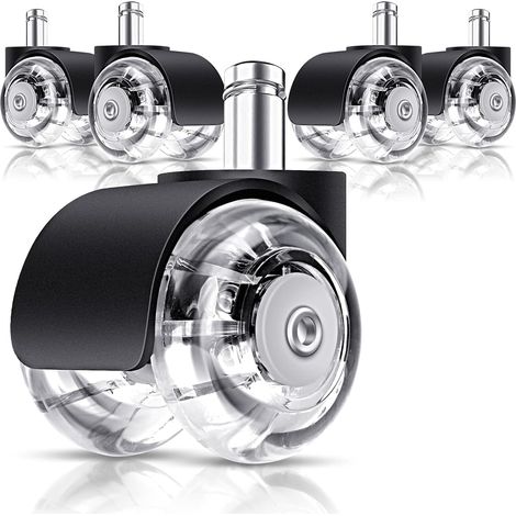 Ruote per sedia da ufficio, ruote per sedia con asta da 11 mm x 22 mm, le ruote per sedia da ufficio sono silenziose e adatte a tutti i pavimenti, proteggono i pavimenti - utilizzare come (1/5)