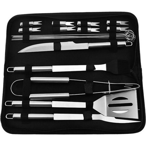 Ensemble barbecue 18 pièces en acier inoxydable, accessoires et ustensiles de cuisine, avec pince à barbecue. - AquaForge (1/4)