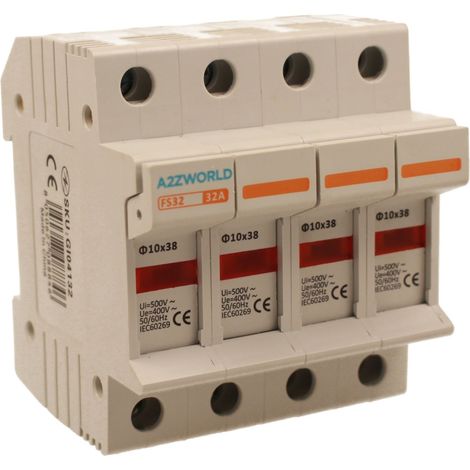 Portafusibile Modulare AC D10X38mm 32A AC 500V IP20 IEC60269 FS32, Disponibili 1P 1M, 2P 2M, 4P 4M (4P)