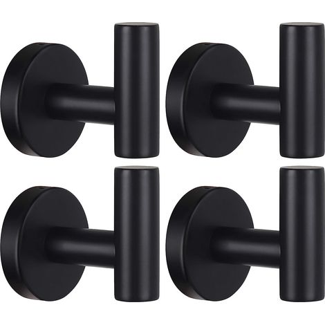 Porte-serviettes de salle de bain, cintre métallique à vis noir mat pour peignoir, cintre en acier inoxydable pour serviettes et vêtements, armoire (perçage requis)