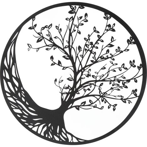 Wanddeko aus Metall, Baum, schlicht, schwarz, 30 cm, Lebensbaum-Dekoration für Schlafzimmer, Küche, Innen- und Außenbereich (1/5)