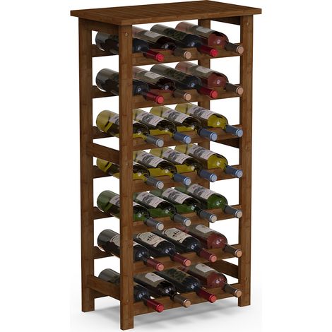 Cantinetta Portavino in Legno Bambù Noce con 28 Scomparti Bar Portabottiglie (1/5)