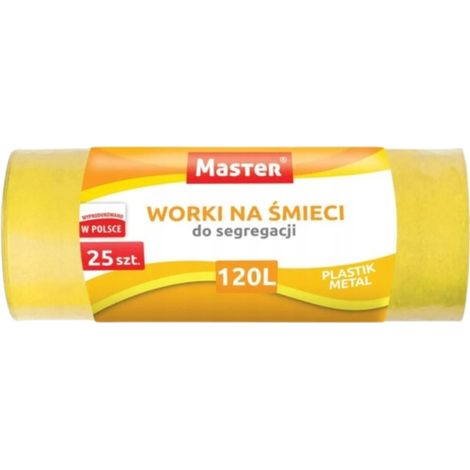 Bolsas de basura Master duraderas de 120 L, color amarillo, 25 unidades (1/3)