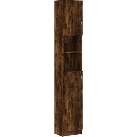 Mobiletto da bagno alto con vani contenitori flessibili 32 x 25,5 x 190 cm realizzato in legno composito finitura rovere affumicato 020048183