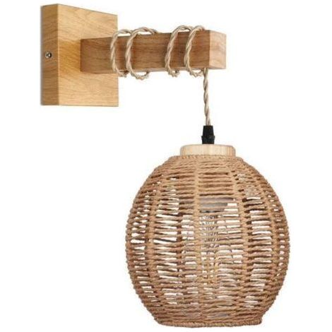 Applique Murale Intérieur Rotin Boho, Lanterne Rétro en Bambou et Métal avec Douille E27/E26, Tension 220V, Dimensions 17,98cm x 17,98cm. (1/4)