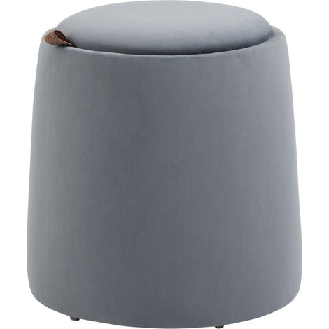 Pouf contenitore rotondo 2 in 1 in poliestere grigio con coperchio reversibile 44x47,5 cm (1/5)