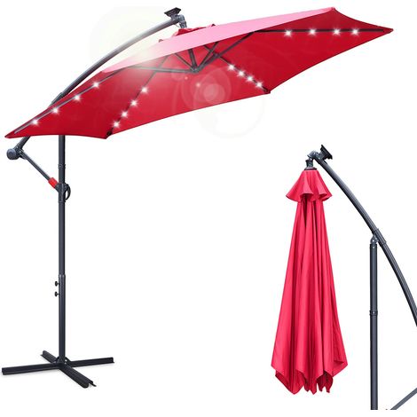 Wolketon Ø300cm ombrelloni in alluminio con LED a semaforo ombrelloni con manovella ombrelloni da balcone UV30+ ombrelloni da giardino per patio balcone, rosso