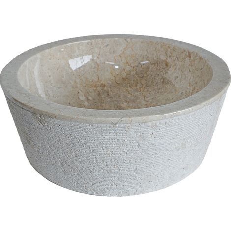 Vente-Unique – Vasque à encastrer en marbre crème – Forme ronde – Dimensions 40x15 cm – Épaisseur 30 mm – Pour salle de bain moderne (1/3)