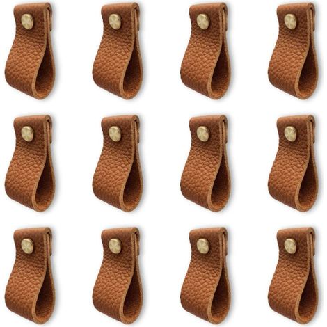 BEBUSINGOTO poignee de meuble cuisine, lot de 12 poignée meuble en cuir, poignée de porte avec écrous vis, anti-collision bouton de porte de armoire tiroir commodes, Beau cadeau, brun (1/5)