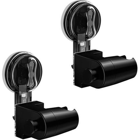 Pcs Suction Cup Shower Holder, Adjustable 180° Rotating Handheld Shower Head Holder, No Drilling Required, with Side Hook for Bathroom (Black)