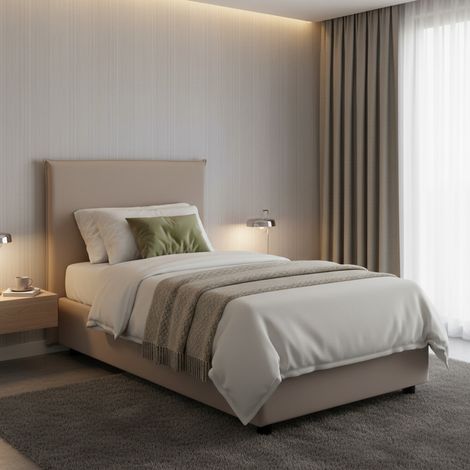 Dmora - Cama individual Darut, Cama contenedor con revestimiento de tela, 100% Made in Italy, Apertura lateral, adecuado para colchón Cm 80x190, Tórtola (1/5)
