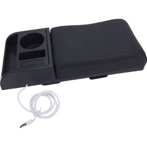 Couvercle de boîte d'accoudoir de console centrale, longueur réglable avec port de chargement USB, porte-gobelet, extension universelle de voiture pour la plupart des véhicules, ligne noire