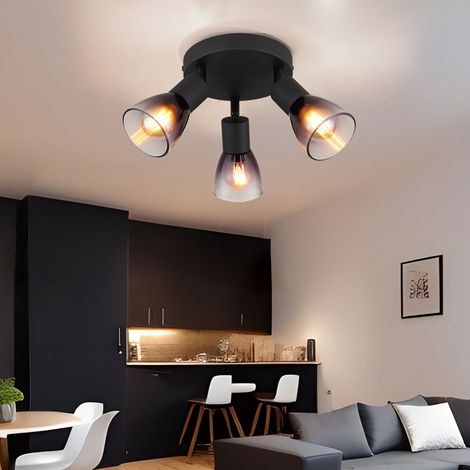 Deckenlampe Deckenleuchte Wohnzimmerlampe Schwarz-matt Glas Rauchfarbe D 22 cm