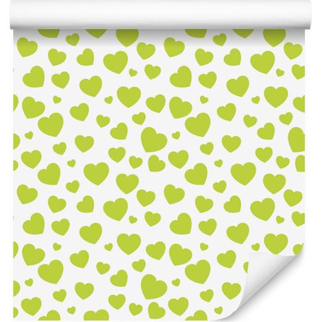 Papier peint à motifs de cœurs, blanc, crème et citron vert, 50 x 1000 cm (1/5)