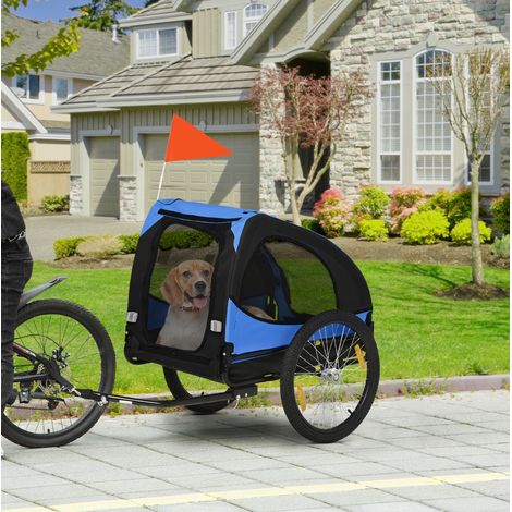 Remorque vélo pliable pour chien 140x71x83 cm en toile Oxford bleue, sécurité et confort – MEUBLIV (1/5)