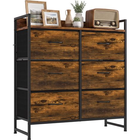 HOMCOM cómoda con 6 cajones plegables, cajonera de tela con estructura de acero, estilo industrial, cómoda para dormitorio, pasillo, marrón rústico (1/5)