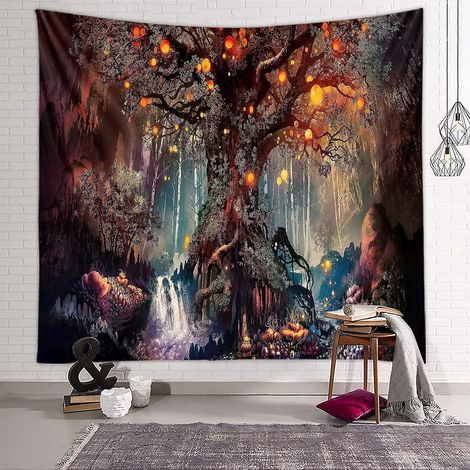 70.890inch Tenture Murale Arbre De La Vie, Tapisserie Psychdlique Tapisseries Chutes D'eau Sous Arbre Ancien, Tapestry Murale De Fe Dcoration Ten (1/5)