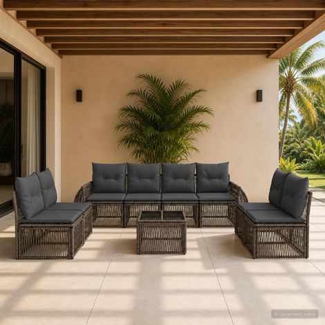 Set Divano da Giardino 9 pcs Grigio e Grigio Scuro polyrattan vidaXL (1/5)