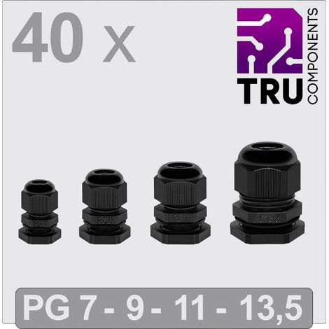 TRU COMPONENTS TC-13448348 Kabelverschraubung  PG7, PG9, PG11, PG13.5  Polyamid Schwarz 40 St.