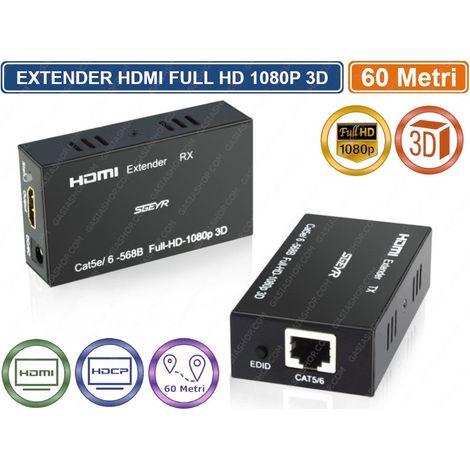 EXTENDER HDMI FULL HD 1080P 3D HDCP SU CAVO LAN RJ45 60 METRI (1/2)