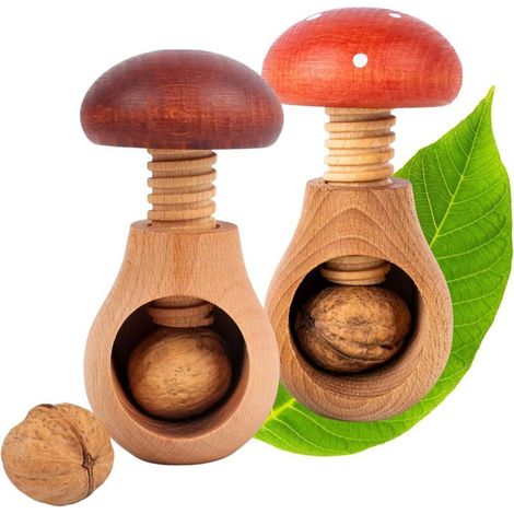 Set mit 2 Nussknackern aus Holz – Braun und Rot mit weißen Punkten (1/4)