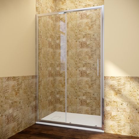ELEGANT 1200mm Bathroom Sliding Door Shower Cubicle 6mm Safety Tempered Glass Cabin with Anti-Slip Shower Base Tray 1200x700mm and Waste Trap (1/5)