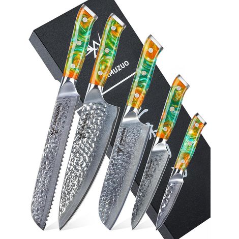 Chef Knife Set - 5 Piece Kitchen Knife Set - VG10 Ultra-Sharp Damascus Steel and Resin Handle - Yao Series (1/5)