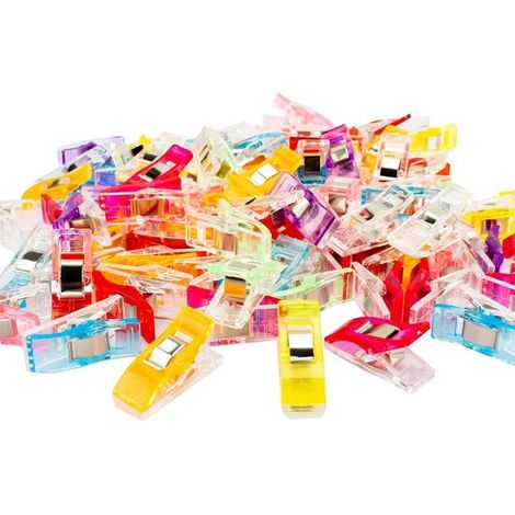 Clip multifunzionali per macchina da cucire, 100 clip in plastica di alta qualità per tessuti, l'alternativa perfetta agli aghi da cucito e da quilting, per vari tipi di tessuto, ad esempio (1/5)