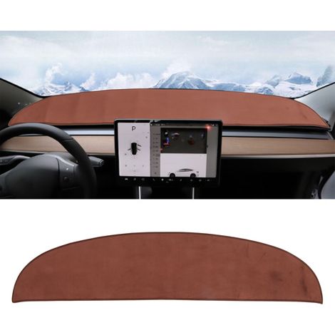 Housse de protection pour tableau de bord, tapis isolant thermique et de protection solaire pour tableau de bord, tapis anti-soleil pour console centrale, compatible avec Tesla Model 3/Y marron (référ (1/5)