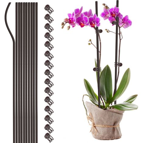 Pflanzenstützen und -bänder aus kunststoffbeschichtetem Stahl – 10 Stäbe (40 cm/60 cm) + 15 Bänder (grün/braun) – Für Orchideen, Kletterpflanzen und Blumen (1/5)
