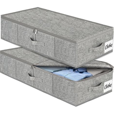 Unterbett Aufbewahrungsbox mit Deckel, 2 Stück Faltbar Unterbettkommode, Waschbar Kleideraufbewahrung & Organisation, 3 Griffen Doppelreißverschluss Aufbewahrungsboxen für Kleidung Decken, 76x40x17cm (1/5)