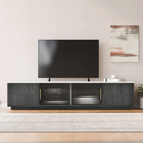 Mueble TV gris con cajones y cristal efecto mármol salón OKMYHOME (1/5)