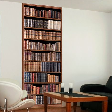 Papier peint intissé 250 cm X 96 cm, Collection de livres anciens, Photo d'une bibliothèque ancienne marron, Panoramique, Décoration Murale. (1/2)