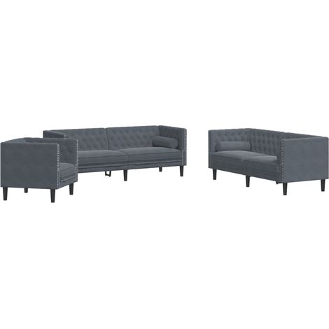 Maison Exclusive - Set Divani Chesterfield 3pz con Cuscini Grigio Scuro Velluto