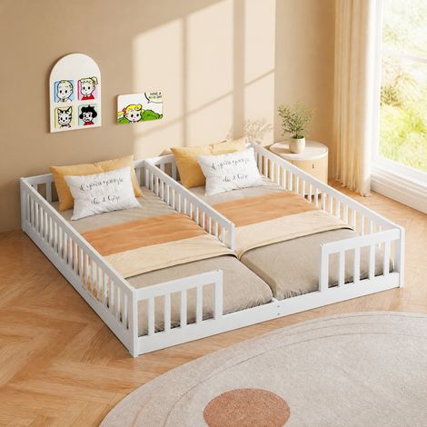 Cama infantil 90x200 con barrera de seguridad pino DESVIAE (1/5)