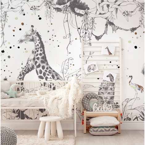 Papier peint panoramique Scènes girafes, Gris foncé 170 x 250cm (1/5)