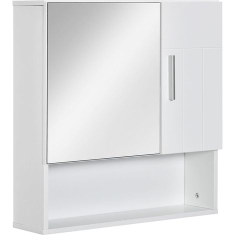 SPECCHIERA BAGNO IN LEGNO A 2 ANTE E RIPIANO APERTO 54X15.2X55.3CM BIANCO (1/5)