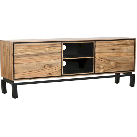 Meuble TV élégant en teck acacia pour salon moderne - Teck naturel avec accents noirs (1/5)