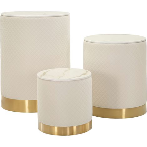 Pouf Contenitore Skagen, Forma Rotondo, Colore Struttura oro, Materiale Struttura in Metallo, 60x60x80h cm Bianco