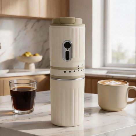 Machine à Expresso Portable, Cafetière de Voyage Électrique Blanche Moulin à Café Électrique avec Broyage Automatique et Filtre en Acier Inoxydable pour la Randonnée le Camping (1/5)